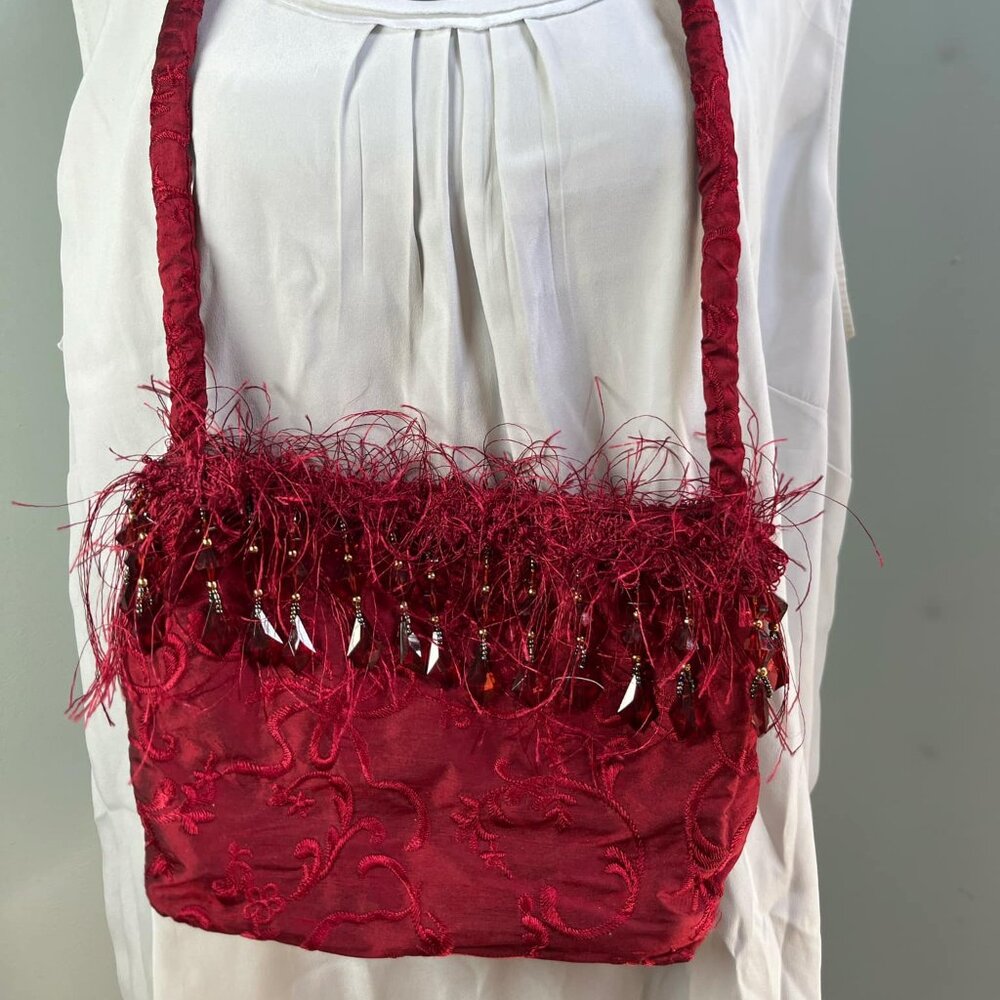 Beaded Fringe Burgundy Evening‎ Purse WhimsyGoth Fairy Whimsy Novelty